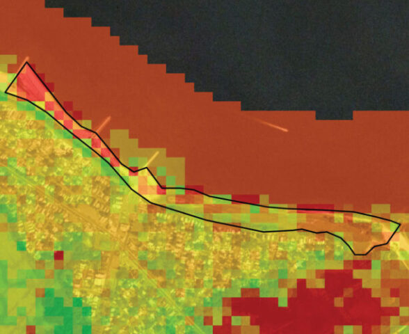 rendering showing estuary vulnerability in green, yellow, orange, red