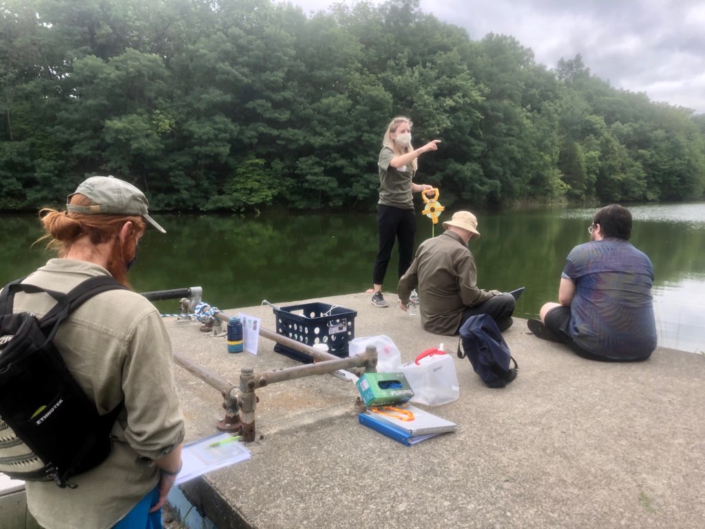 Cate Collinson training citizen scientists at Oakdale Lake