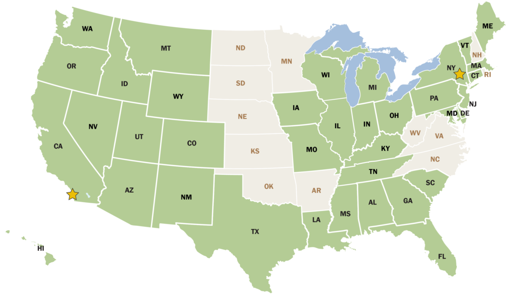 US Map w State Exp & SD + NY office